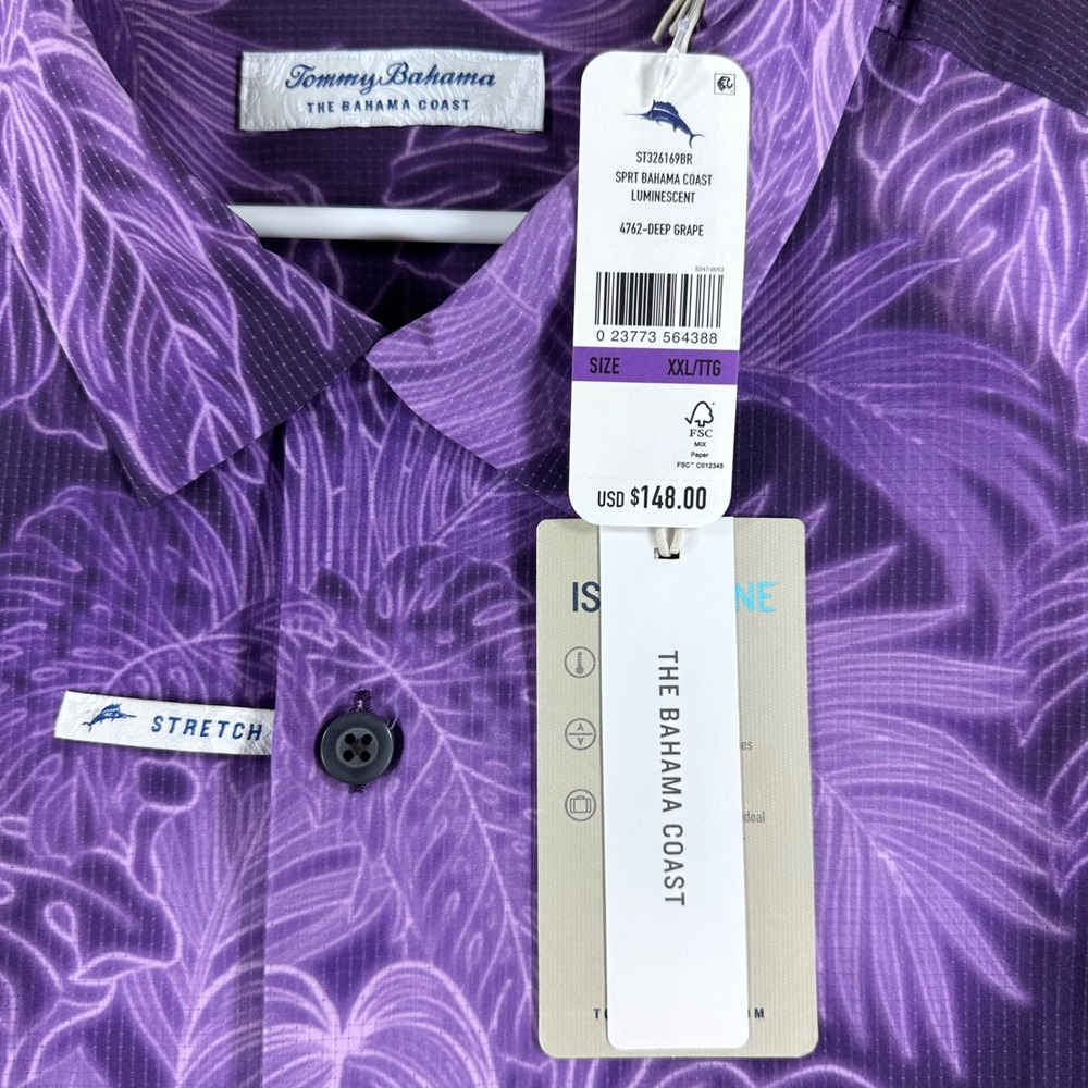 Tommy Bahama Button Down Mens XXL 2XL Purple Bahama Coast Luminescent Shirt NWT - Picture 7 of 14